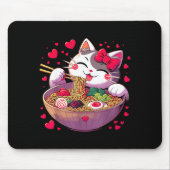 Anime Cat Eating Ramen Noodles With Hearts Valenti Mousepad (Vorne)