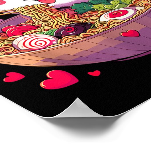 Anime Cat Eating Ramen Noodles With Hearts Valenti Poster (Ecke)