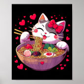 Anime Cat Eating Ramen Noodles With Hearts Valenti Poster (Vorne)