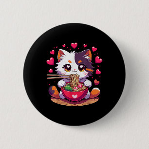 Anime Cat essen Ramen Noodles mit Herz Valenti Button