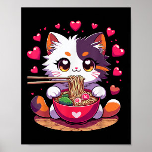 Anime Cat essen Ramen Noodles mit Herz Valenti Poster