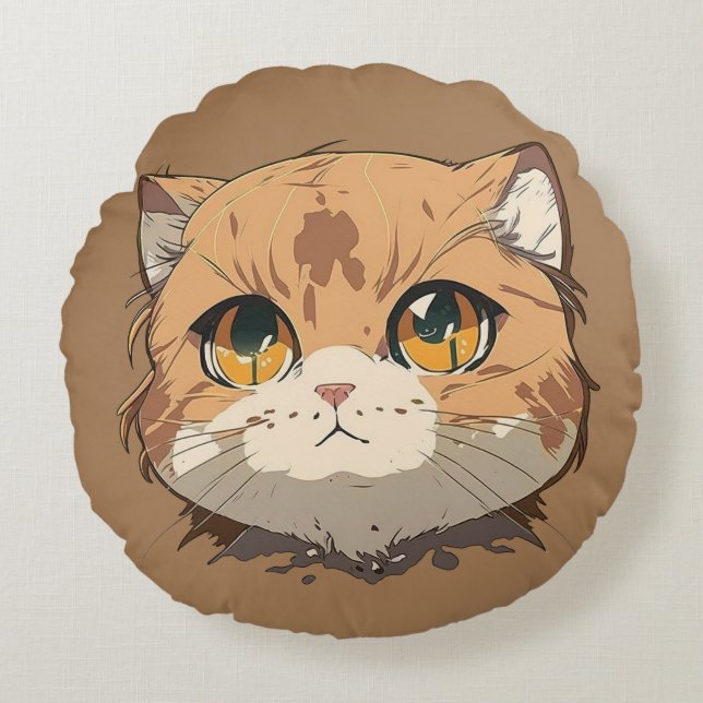 Anime Cat Face Rundes Kissen (Vorderseite)