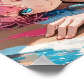 Anime Cat Girl Summer Beach Fun Poster (Ecke)