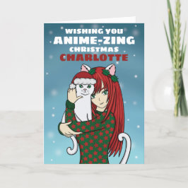 Anime Cat Girl Weihnachtskarte Feiertagskarte