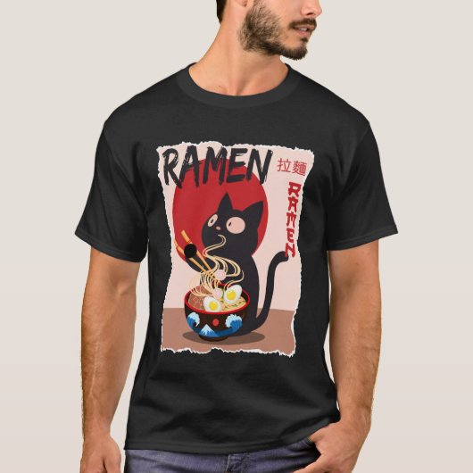Anime Cat Ramen Instant Noodles Funny Japanese Cat T-Shirt (Vorderseite)