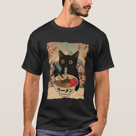 Anime Cat Ramen Japanese Funny Cat Graphic Tees An (Vorderseite)
