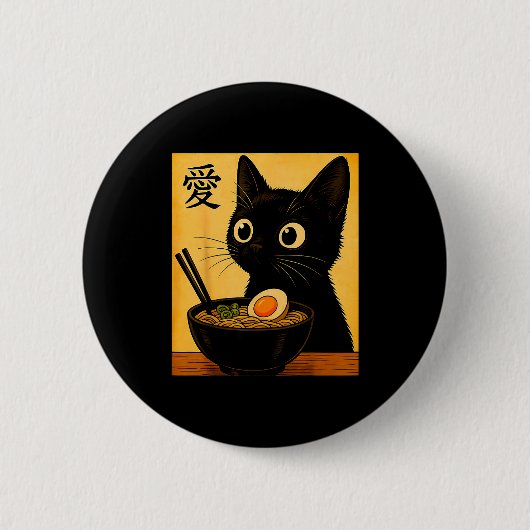 Anime Cat Ramen Japanese Funny Graphic Tees Kawaii Button (Vorderseite)