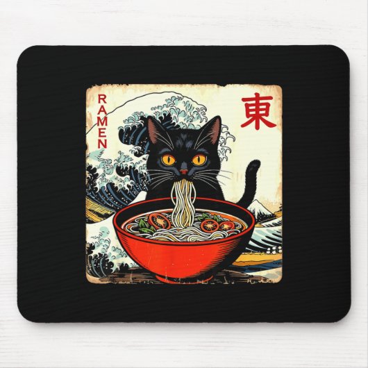 Anime Cat Ramen Japanese Funny Graphic Tees Kawaii Mousepad (Vorne)