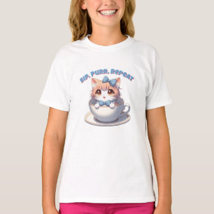 Anime Cat Sip Purr Wiederholung T-Shirt