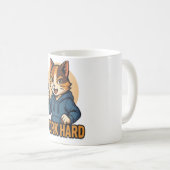 Anime Cat - WORK HARD Motivational Japanese style Kaffeetasse (VorderseiteRechts)