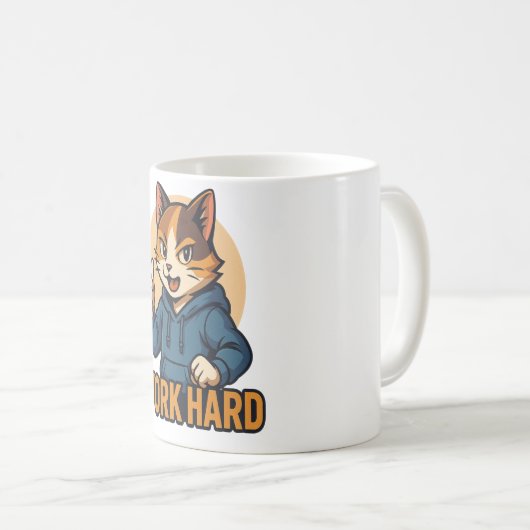 Anime Cat - WORK HARD Motivational Japanese style Kaffeetasse (VorderseiteRechts)