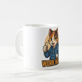 Anime Cat - WORK HARD Motivational Japanese style Kaffeetasse (Vorderseite Links)