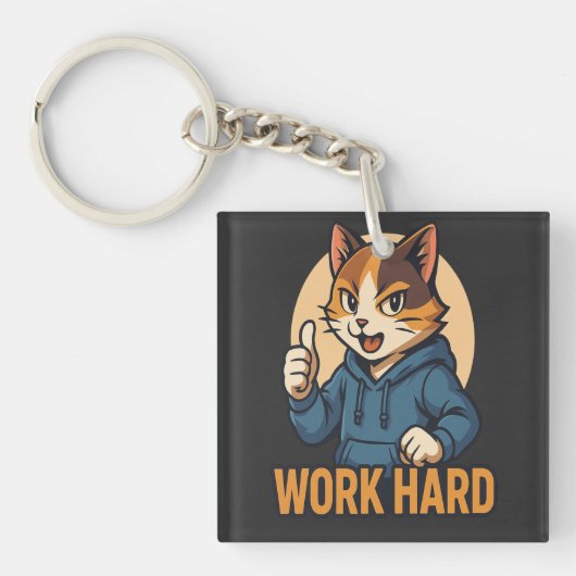Anime Cat - WORK HARD Motivational Japanese style Schlüsselanhänger (Vorderseite)