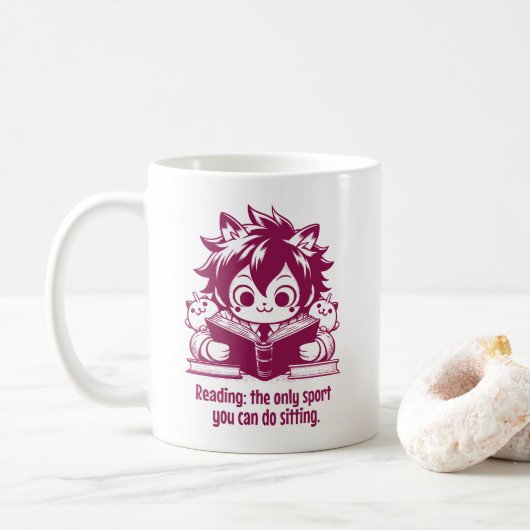 Anime Catboy liest ein Buch & ein lustiges Buchang Kaffeetasse (Mit Donut)