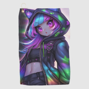 Anime-Catgirl-Nachtglühen Golfhandtuch