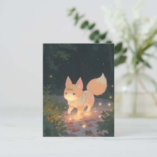 Anime Celestial Fox im Sternenwald Postkarte (Stehend Vorderseite)