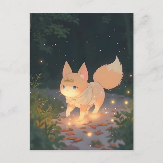 Anime Celestial Fox im Sternenwald Postkarte (Vorderseite)
