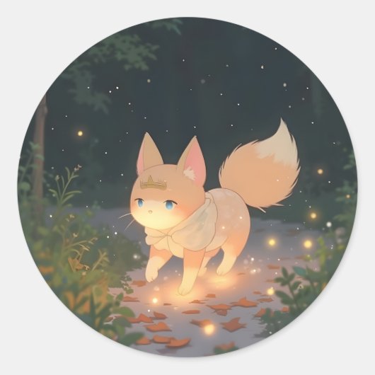 Anime Celestial Fox im Sternenwald Runder Aufkleber (Vorderseite)