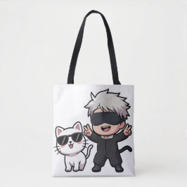 Anime Character & Blushing Cat T - Shirt Tasche