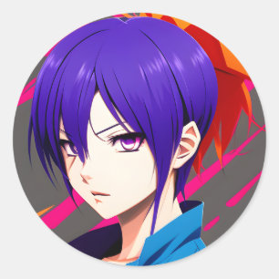 Anime Character: Vibrant Digital Illustration Runder Aufkleber