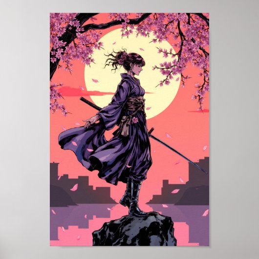 Anime Cherry Blossom Samurai Wall Art Poster (Vorne)