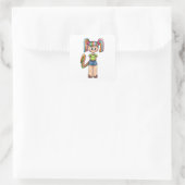 Anime Chibi Regenbogen Candy Mädchen Buntes Haar Quadratischer Aufkleber (Tasche)