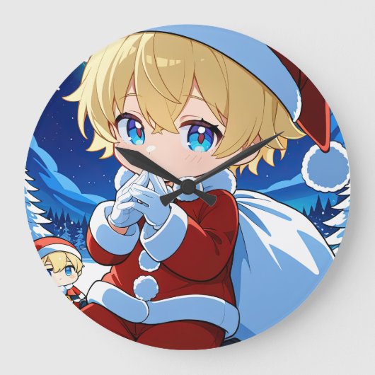 Anime Chibi Santa Boy Christmas Wall Clock Decor Große Wanduhr (Vorderseite)
