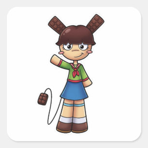 Anime Chibi Schokoladenmädchen in Matrosenuniform Quadratischer Aufkleber