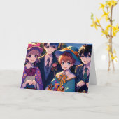 Anime Children in Costumes Halloween Karte (Gelbe Blume)