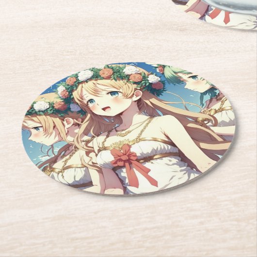 Anime Chor Runder Pappuntersetzer (Angewinkelt)