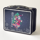 Anime Christmas Sweater - Happy Girl mit Weihnacht Metall Brotdose (Vorderseite)