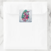 Anime Christmas Sweater - Happy Girl mit Weihnacht Quadratischer Aufkleber (Tasche)