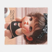 Anime Chubby Girl Foto, Niedlich Black Head Ribbon Fleecedecke (Vorderseite (Horizontal))