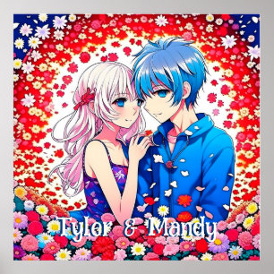 Anime Couple, Blume Personalisiert Poster