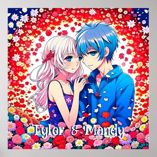 Anime Couple, Blume Personalisiert Poster (Vorne)