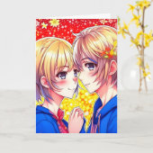 Anime Couple LGBT Valentinstag Karte (Gelbe Blume)