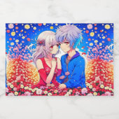 Anime Couple Liebe Blume und Herz Alkoholflaschenetikett (Einzelnes Label)