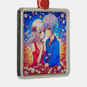 Anime Couple Liebe Blume und Herz Ornament Aus Metall (Rechts)