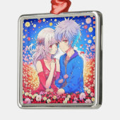 Anime Couple Liebe Blume und Herz Ornament Aus Metall (Links)