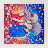 Anime Couple Liebe Blume und Herz Puzzle (Horizontal)