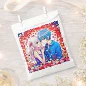 Anime Couple Red and Blue Floral Wedding Geschenktütchen (Ausgeschnitten)