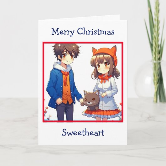 Anime Couple Romantische Personalisierte Weihnacht Karte (Vorderseite)