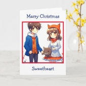 Anime Couple Romantische Personalisierte Weihnacht Karte (Gelbe Blume)