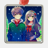 Anime Couple Romantische Personalisierte Weihnacht Ornament Aus Metall (Vorne)