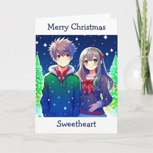 Anime Couple Romantische Weihnachten Karte (Vorderseite)