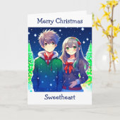 Anime Couple Romantische Weihnachten Karte (Gelbe Blume)