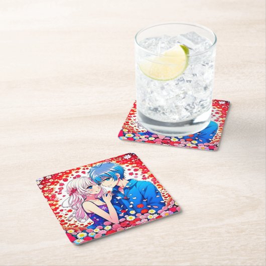 Anime Couple Unique Wedding Rechteckiger Pappuntersetzer (Vor Ort)