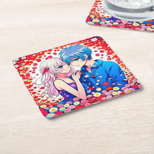 Anime Couple Unique Wedding Rechteckiger Pappuntersetzer (angewinkelt)
