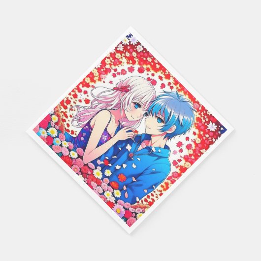 Anime Couple Unique Wedding Serviette (Ecke)