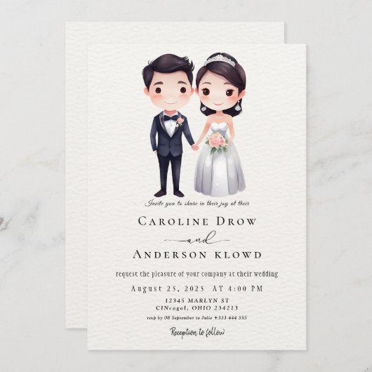 Anime Couple Wedding Einladung (Vorne/Hinten)